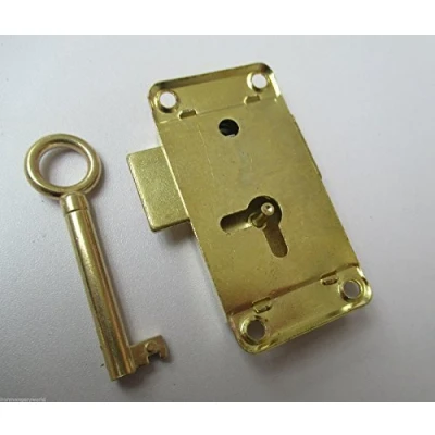 Image de Ironmongery World QUINCAILLERIE DE BÂTIMENT Monde Vintage RÉTRO Vieux Style Laiton Garde Robe Serrure Armoire Commode Placard Loquet Porte 63mm/2.5&quot; Large Lock + Key