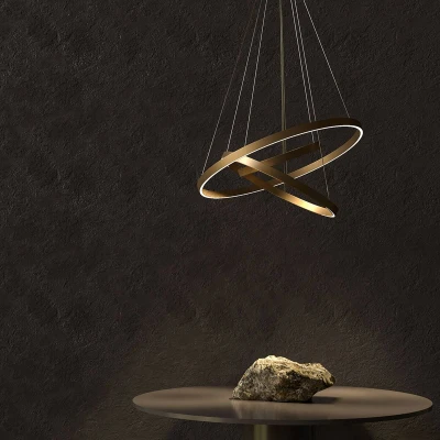Image de Maytoni Rim Plafonnier suspendu circulaire à 3 niveaux LED noir intégré Modern