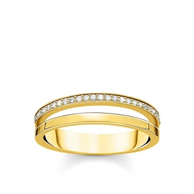 Image de THOMAS SABO TR2316 414 14 Bague pour femme en Argent sterling 925 plaqué or jaune 750 avec pierres blanches, 52, sterling, Zircone cubique