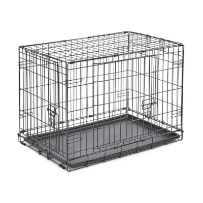 Image de New World B30DD Cage pour chiens de petite taille, ment améliorée, 76,2 cm, double porte, comprenant un plateau étanche, des pieds protégeant le sol et s caractéristiques brevetées