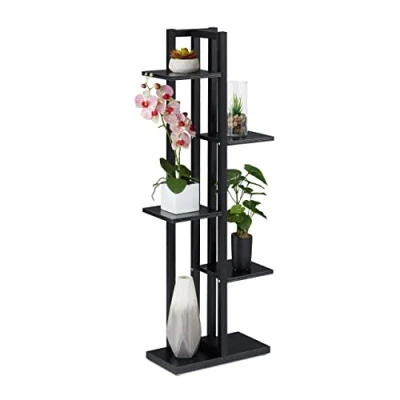 Image de Relaxdays Étagère à Plantes, escalier Fleurs, 5 Niveaux, HLP 117 x 43 22 cm, Acier MDF, Support intérieur, Noir 1 unité