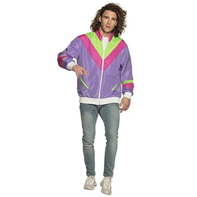 Image de Boland costume adulte Veste d&#039;entraînement années 80 avec poches pour tenue de camping, jogging, assi, style rétro, déguisement groupe, fête carnaval