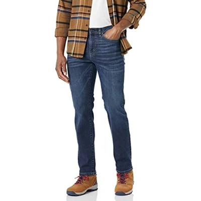 Image de Amazon Essentials Jean très Extensible à Coupe Droite Homme, Délavé Foncé, 42W / 34L