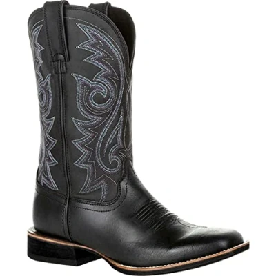 Image de KKPW bottes de cowboy larges classiques vintage mi mollet, western brodées à bout pointu et talon bloc (taille : 43 EU, couleur noir)