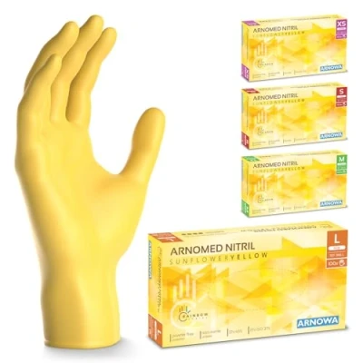 Image de ARNOMED gants jetables jaune, nitrile taille L, gant jetable avec 100 pièces/boîte, en non poudrés &amp; sans latex, cuisine, a usage unique XS, S, M L