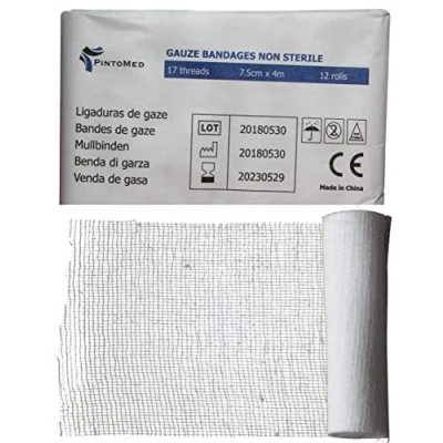 Image de PintoMed bandage en gaze non stérile, ajustables pour plaies, trousses de premiers secours à usage médical 12 rouleaux 5 cm, 7,5 10 cm ou 15 (7.5 cm)