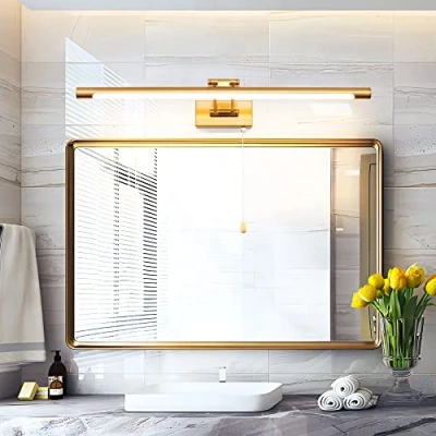Image de MantoLite Applique Murale 12W, 60CM Interieur Laiton Salle de Bains Miroir Lampe 3000K Murales LED avec Tête Lamp Pivotante Lampes Lecture, 1300LM pour Tableaux et Vitrines Luminaires