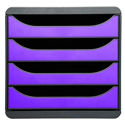 Image de EXACOMPTA Module de classement Big Box Gris / Violet 4 tiroirs, en polystyrène format A4+ 27,8 x 26,7 34,7 cm