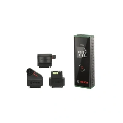 Image de Bosch télémètre laser Zamo 4ème génération avec 3 attachements (mesures jusqu’à 25 m, piles rechargeables via le port USB C, ajout possible d’adaptateurs, dans boîte carton pour e commerce)