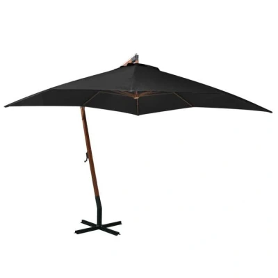 Image de vidaXL Parasol suspendu avec mât Noir 3x3 m Bois de sapin massif