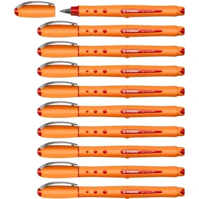 Image de Stabilo Worker Boîte de 10 Rollers à encre liquide 0,5 mm Rouge