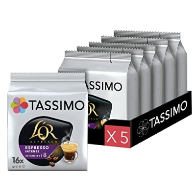 Image de TASSIMO Café Dosettes 80 Boissons L&#039;Or Espresso Intense (Lot de 5 x 16 Boissons)