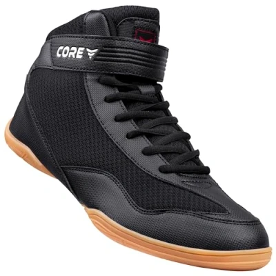 Image de CORE Chaussures de Lutte pour Hommes, Femmes et Enfants Wrestling Shoes, Homme d&#039;arts Martiaux antidérapantes, Noir, 38 EU