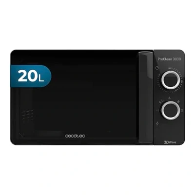 Image de Cecotec Micro ondes ProClean 3030. Capacité de 20 L, Revêtement Ready2Clean, 700 W Puissance, 6 Niveaux Fonctionnement, Minuterie 30 minutes, Mode Décongeler , Finition Noir.