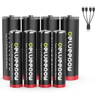Image de Delyeepow Pile AA Lithium Rechargeable 3400mWh 4PCS avec AAA 1200mWh 1.5V USB C Port 1500 Cycles