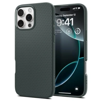Image de Spigen Coque pour iPhone 16 Pro Max, Liquid Air, [Surface Antidérapante] 6,9 Pouces Vert