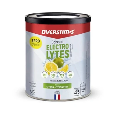 Image de Overstim.s Boisson Electrolytes (Boite 200g) Zéro Calorie 4 électrolytes (Sodium, Calcium, Magnésium, Potassium) 5 Vitamines (B1, B2, B3, B6, C) Citron ver