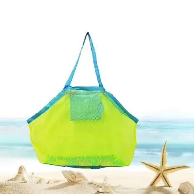Image de Sac de Jouets Plage en Maille Filet Rangement Jouet pour le Transport et Serviettes Sable Loin 45 x 30 45cm Vert &amp; Bleu Sangles