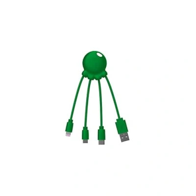 Image de Xoopar Octopus Câble Multi USB 4 en 1 Forme de Pieuvre Chargeur Universel Plastique Recyclé Prise C, Lightning, A, Micro pour Smartphone Vert