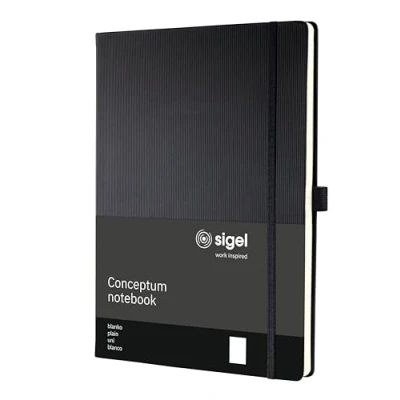 Image de SIGEL CO110 Carnet de notes premium uni, A4, couverture rigide, noir Conceptum