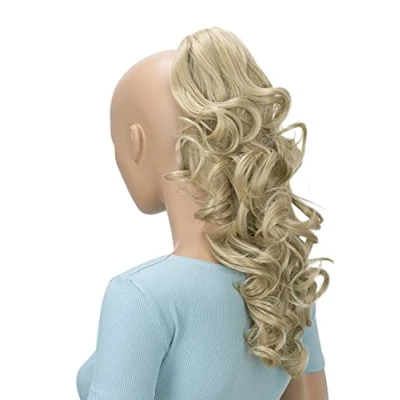 Image de CAISHA Postiche 40cm Avec Pince Papillon Tresse Queue De Cheval Résistant à la chaleu Extension Cheveux Volumineux Ondulé Blond H213