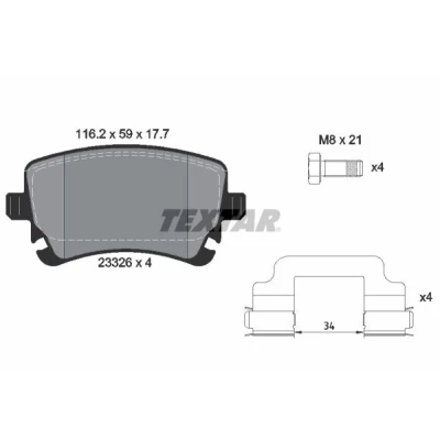 Image de TEXTAR 2332607 Jeu de plaquettes frein non préparé pour indicateur d&#039;usure avec vis d&#039;étrier accessoires AUDI: A6 C6 Avant
