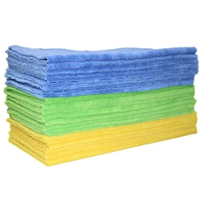 Image de Polyte Chiffons de Nettoyage en Microfibres sans Bordure/découpe Ultrason Bleu/Vert/Jaune (41 x 41 cm, 24 Chiffons, Premium)