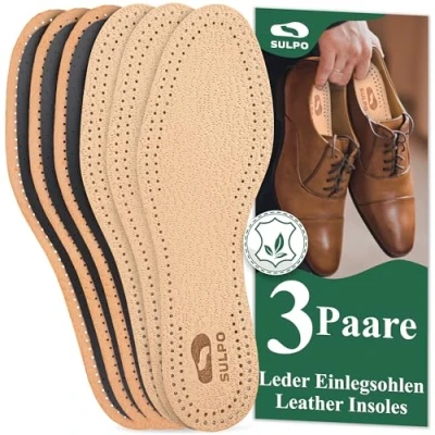 Image de SULPO Lot de 3 paires semelles intérieures en cuir véritable qualité supérieure Au charbon actif Absorbent les odeurs Anti transpiration Respirantes