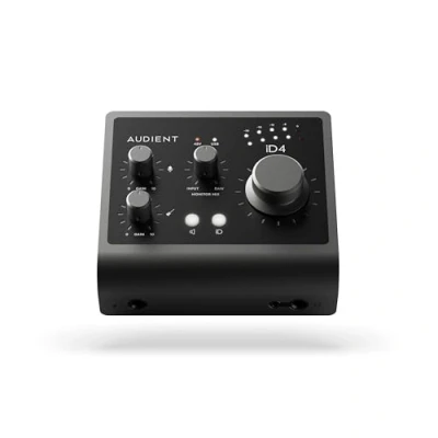Image de Interface audio Audient iD4 MKII, préampli micro pour console de classe A (USB C haut débit, fonction Monitor Mix et Panning, 2 sorties casque, compatible Mac/PC/iOS), noir