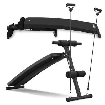 Image de Zipro Banque d&#039;exercices Sit Up inclinée Banc de fitness avec dossier réglable sur 5 positions, équipé 2 cordes, capacité charge 200 kg, inclinaison 20 à 30 degrés