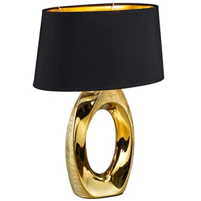 Image de Reality, Lampe de table, Taba 1xE27, max.60,0 W Tissu, Noir, Corps: Céramique, or L:38,0cm, L:24,0cm, H:52,0cm Interrupteur cordon, IP20, Sans illuminant