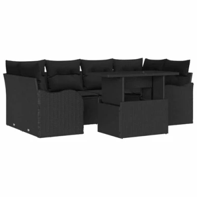 Image de Ensemble de Sofa Jardin vidaXL 7 Pièces avec Coussins Noir Poly Rotin 3357136