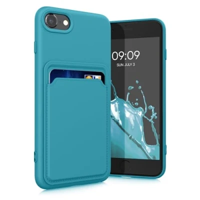 Image de kwmobile Housse Compatible avec Apple iPhone SE (2022) / (2020) 8 7 Coque de téléphone Compartiment Carte en Silicone Bleu Clair Mat