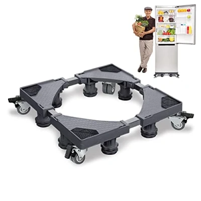 Image de HENGMEI Support de machine à laver réglable 8 pieds avec chariot roulettes et cadre pour laver, sèche linge, réfrigérateur (gris)