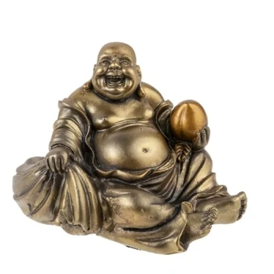 Image de lachineuse Statuette Bouddha Rieur Assis Statue 10 cm Coloris Bronze Décoration Feng Shui Objet Déco Zen Chinoise pour Intérieur, Salon, Bureau Idée Cadeau Chine Asie Porte Bonheur