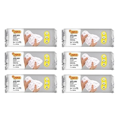 Image de Jovi Kit Air Dry Pâte à modeler autodurcissante base d&#039;argile humide, Séchage l&#039;air sans four, Couleur Blanc, 6 unités de 500 gr, Idéale pour les enfants 3 ans et plus (P85/6)