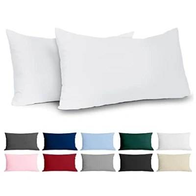 Image de Dreamzie Taie Oreiller 40x80 Coton Renforcé (Set de 2) Blanc Tissage serré 57 Fils/cm² 40 x 80 cm Certifié Oeko Tex