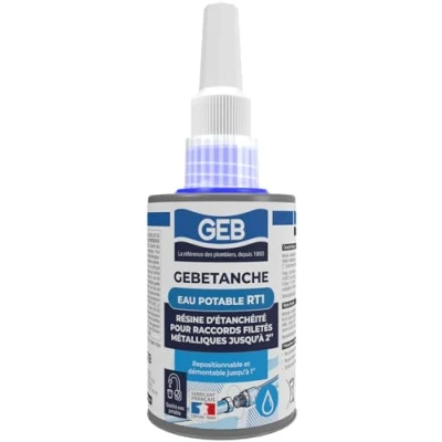 Image de GEB Gebetanche eau potable RT1. Résine d&#039;étanchéitée anaérobie pour raccords filetés métalliques coniques ou cylindriques sur réseaux sanitaires 75ml