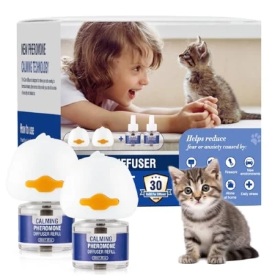 Image de Pheromones Chat Feromone pour Diffuseur Pheromone PhéRomones Anti Stress Prise Calmant Apaisant Apaiser Chats Conflit FéLines Relaxantes Calmantes Agité Stressé Insipide(2 + 2 Recharges)