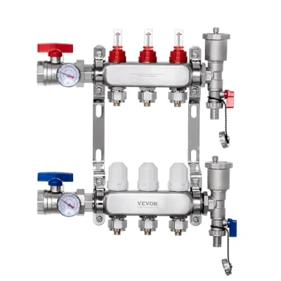 Image de VEVOR 3 verwarmingscircuits verwarmingscircuitverdeler vloerverwarmingsstroomindicator 5L/min