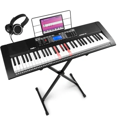 Image de Max Rhapsody61L Clavier Électronique, 61 Touches Lumineuses, avec Casque Audio et Stand Inclus, Synthétiseur Débutant Complet, Deux Haut parleurs Intégrés, Idéal pour Démarrer votre Apprentissage