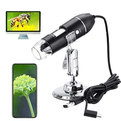 Image de Microscope numérique USB de type C, micro 3 en 1, grossissement 50X 1600X, adaptateur OTG et endoscope avec support, compatible iPad, Samsung Galaxy, Android, Mac, Windows