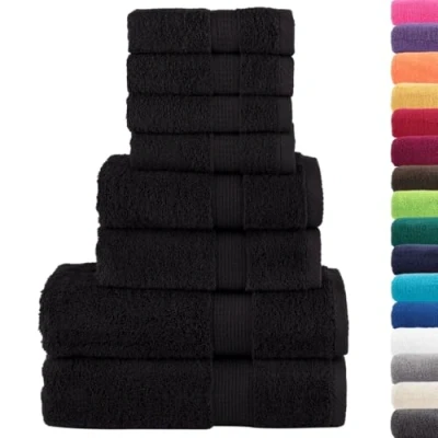 Image de vidaXL Ensemble de Serviettes Qualité Supérieure 8 pcs, Essuie Mains, Douche, Draps Bain, d&#039;Invité, Noir 600g/m²