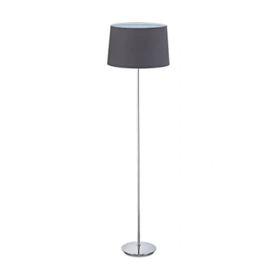 Image de relaxdays Lampe droite avec abat jour, pied chromé, E 27, d 40 cm, pour salon, sur pied, 148,5 gris 1 élément