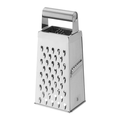 Image de WMF râpe carrée gastronomique, 10,5 x 8 24 cm, en acier inoxydable, 4 surfaces de râpe, idéale comme à pommes terre, coupe légumes, Cromargan, passe au lave vaisselle