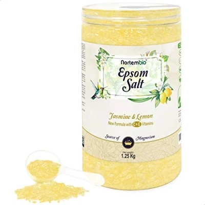 Image de Nortembio Sel d&#039;Epsom 1,25 Kg. de Bain avec Arôme Jasmin et Citron. Sulfate Magnésium Hydraté la Vitamin C E. Détente Musculaire, Aromathérapie Bon Sommeil. E Book Inclus.