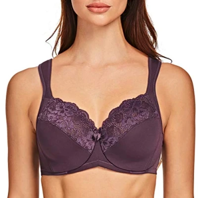 Image de MELENECA Femme Soutien Gorge Grande Taille Minimiseur Dentelle Couverture complète Sangle Coussin avec Armatures Violet 95C