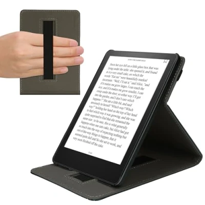 Image de kwmobile Étui Compatible avec Amazon Kindle Paperwhite 11. Generation 2021 Coque à Rabat magnétique Tablette eReader Similicuir Sangle Bleu foncé Jaune Noir