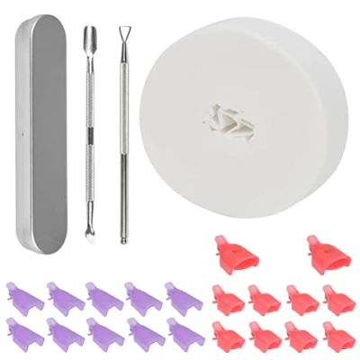 Image de TIMESETL 521PCS Kit de Clips Vernis Semi Permanent, 20 Dissolvant à Ongles + 1 Poussoir pour Cuticules 500 Tampons Coton, Cellulose Permanent