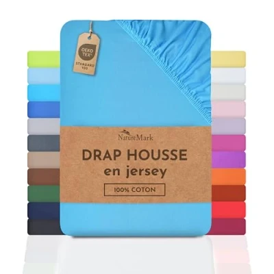 Image de NatureMark Drap Housse en Jersey, 100% Coton, Disponible dans de Nombreuses Tailles et Couleurs, qualité Oeko Tex Standard 100, 120 x 200 cm Turquoise